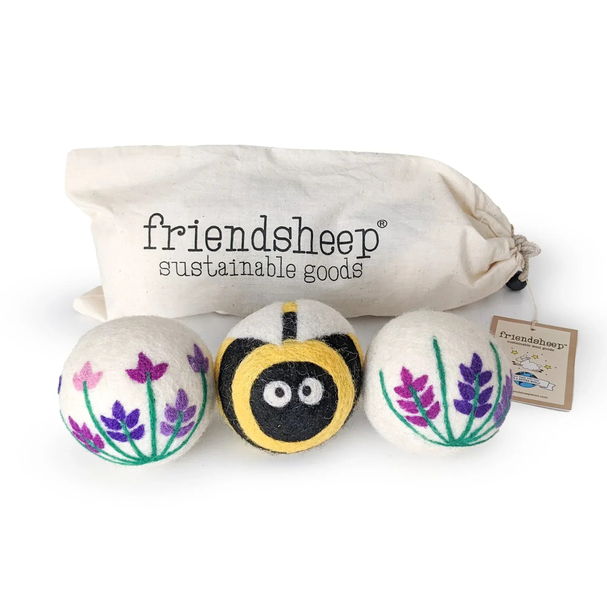 Bee Lavender Fields Dryer Ball - set of 3